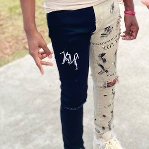 Split Designed Jeans/ Two Toned